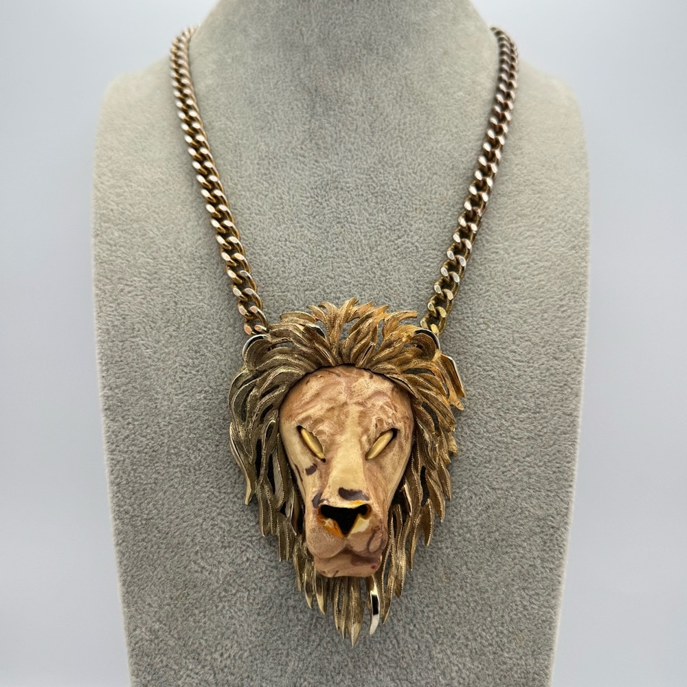 Vintage RAZZA Gold Lion Head Pendant Necklace 22” AS IS